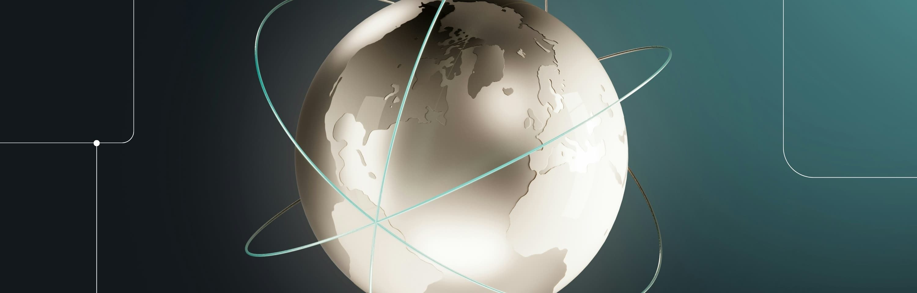 Abstract globe with orbit lines on a teal background