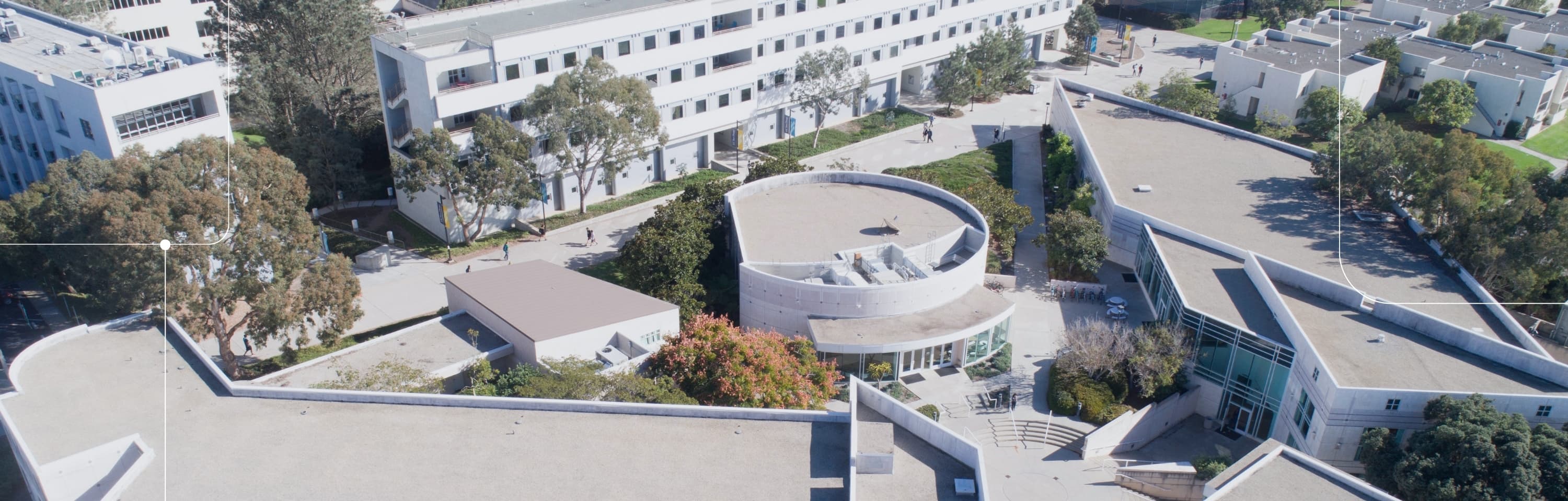 Aerial view of the UC San Diego campus buildings at the School of Global Policy and Strategy
