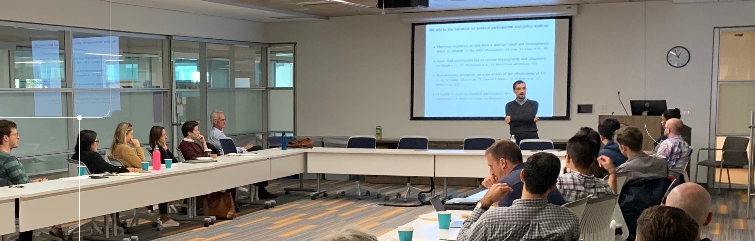 People attending a seminar event in a classroom